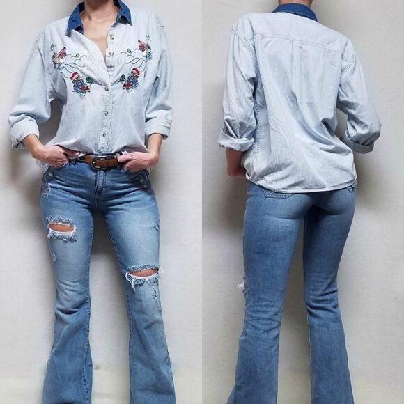 VINTAGE 1980s Cabin Creek Christmas Striped Sledding Snowman Teddy Bear Blouse - Picture 1 of 5